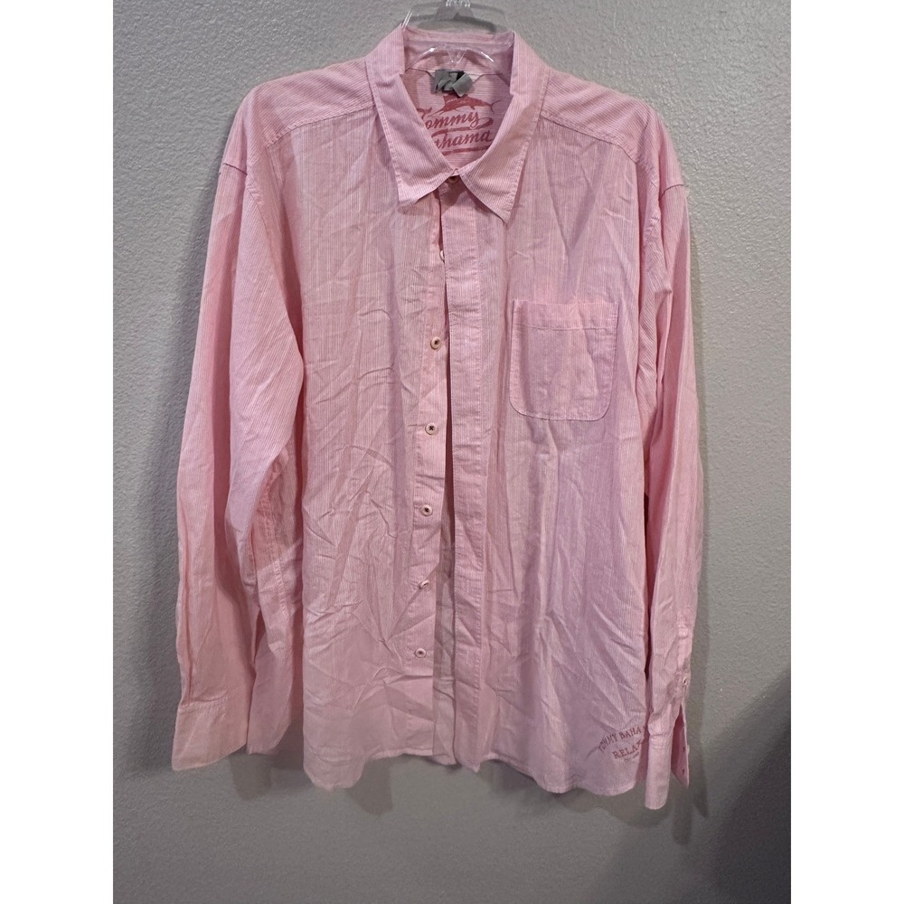 Tommy‎ Bahama Relax Pink Striped Long Sleeve Button Down Shirt Mens XL